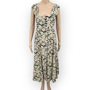 Style Studio Vintage Floral Sleeveless Dress Cottagecore Square Neckline